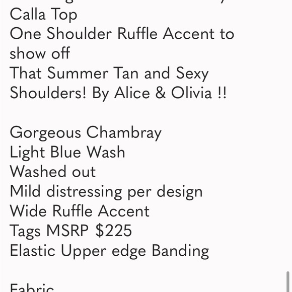 COPY- NWT Saks Fifth Avenue Exclusive Alice & Olivia Chambray Calla Top … - Picture 10 of 12